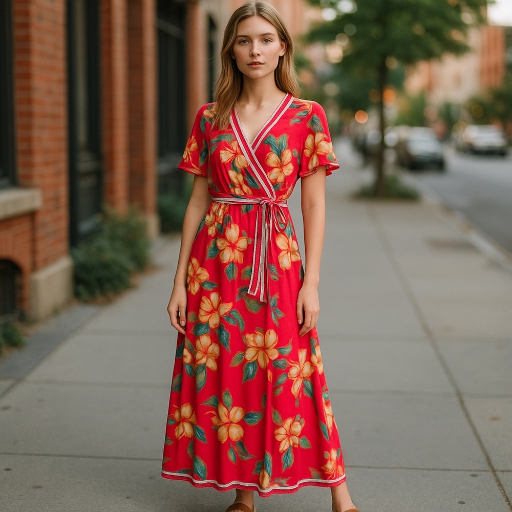NWOT Flying Tomato Red Floral Bohemian Y2K Maxi Dress